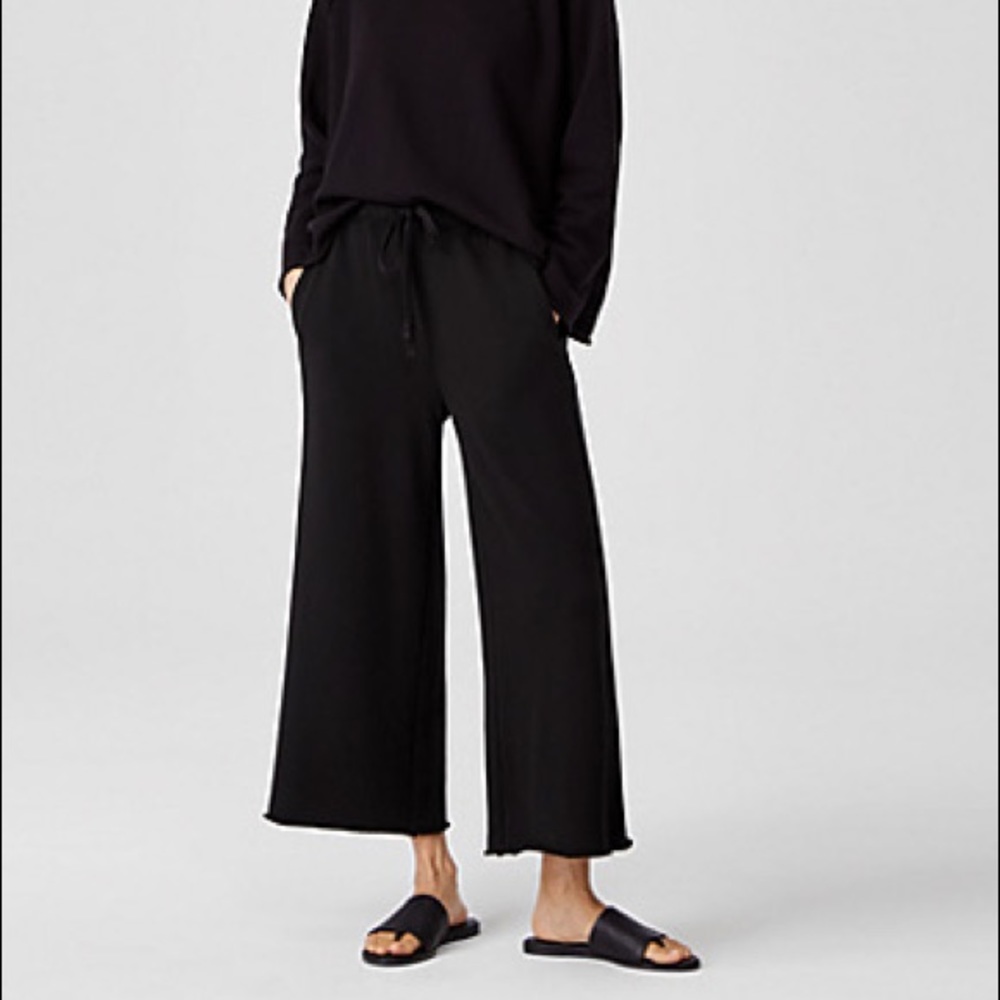 Eileen Fisher Organic Cotton Wide-Leg black Pant size medium petite